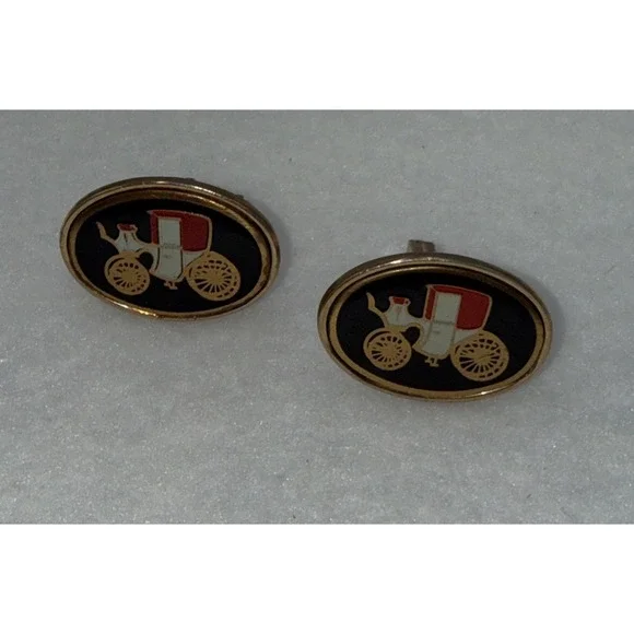 Antique Carriage‎ Black Enamel Cufflinks