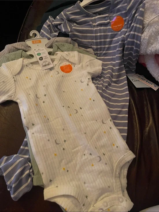 Carter's 3 pack White Moon & Star Ribbed Bodysuit with Blue Stripe Sleeper