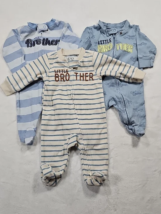 Lot Of 3 Carter's Little Brother Sleepers Size 0-3 Months