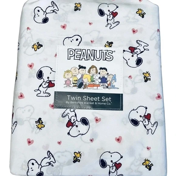Peanuts Snoopy TWIN SIZE Valentines Day Sheet Set hearts Berkshire New
