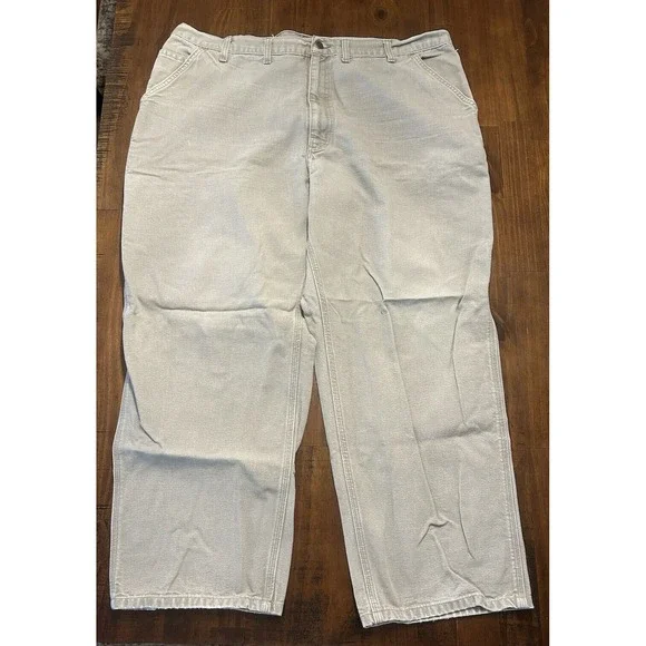 Carhartt Carpenter Pants Mens 40x28* Beige Canvas Dungaree Fit Workwear *SHORT‎