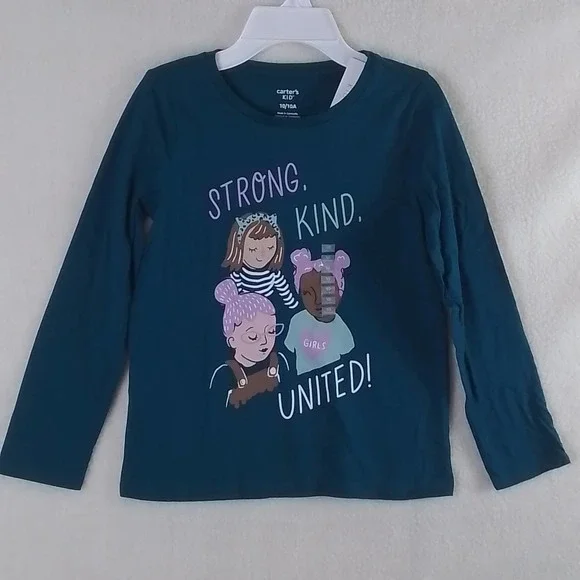 Carter's‎ Kid Long Sleeve Cotton T-Shirt Girl's Size 10 Teal w/ Diversity Theme
