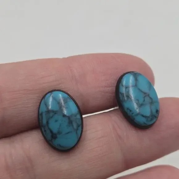 Vintage Southwestern Sterling Silver 925 Oval Turquoise Cufflinks