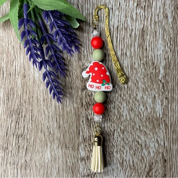 Bookmark Santa Hat Handcrafted Artisan Beaded Metal Journal Gifts Read Book