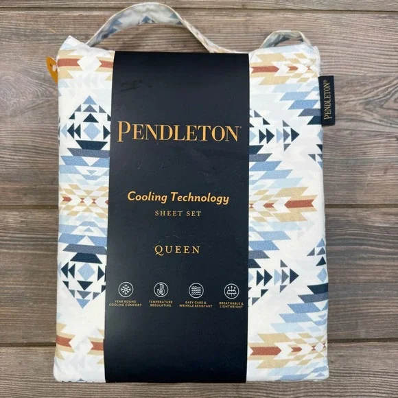 Pendleton Queen Peak Canyon Cooling Sheet Set Blue Geometric Southwestern NEW
