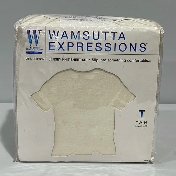 WAMSUTTA Expressions Jersey Knit Cotton Twin Sheet Set ecru ivory NEW