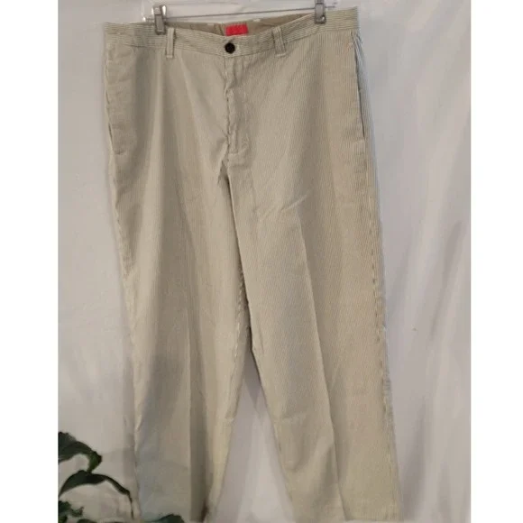 IZOD Mens Seersucker Striped Pants Blue White 100% Cotton 36x29 Summer Chinos