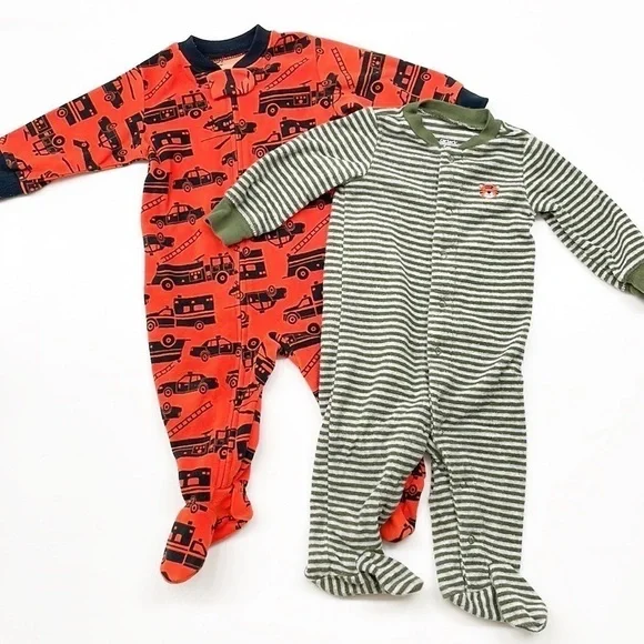 Carter's transportation zip up fleece footie + Carter's tiger snap up footie