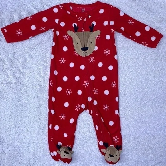 🟢 3/$15 Just One You by Carter’s Reindeer Footed Pajamas size 6 month