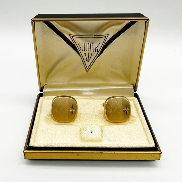 Vintage Swank Brushed Gold Tone Etched Square Cufflinks IOB