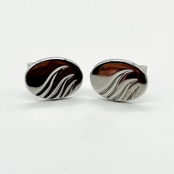 Vintage Silver Tone Swirl Design Oval Cufflinks