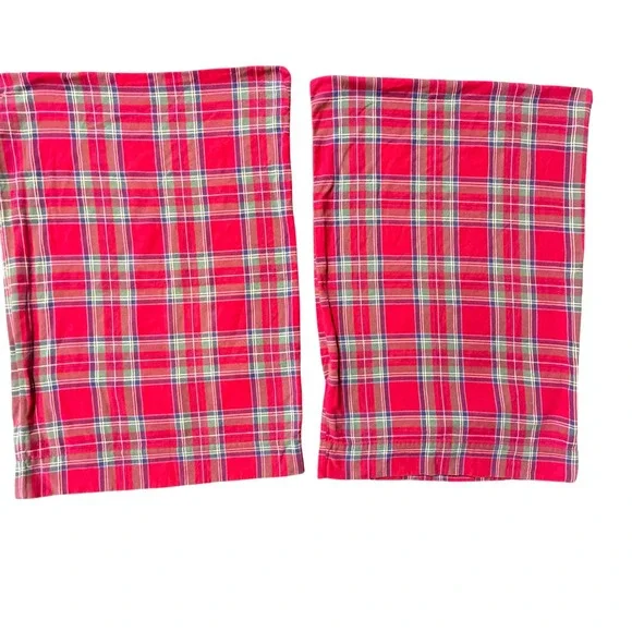 Pottery Barn Kids Plaid Pillowcases Set of 2 Red Green Flannel Made in Portugal