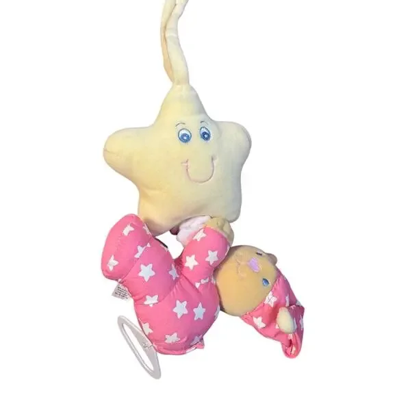 Vintage 98 Kids II Musical Crib Plush Toy Yellow Star Bear Pink Pajamas WORKS
