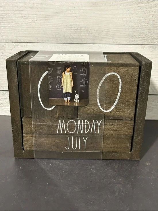 Rae Dunn Wooden Perpetual Calendar Block - Dark Brown with White Lettering