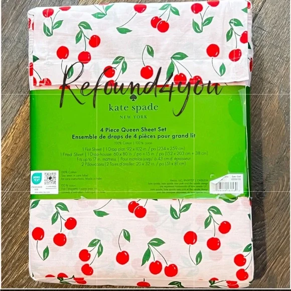 Kate Spade - ‘Cherries on Pink’ Queen Sheet Set. NWT Firm! Last one!