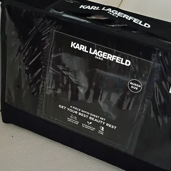 KARL LAGERFELD Queen 4 Piece Satin Sheet Set Black