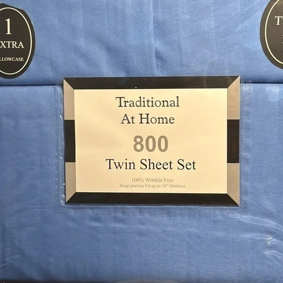 Traditional At Home 4pc Twin Sheet Set Royal Blue Stripes embossed