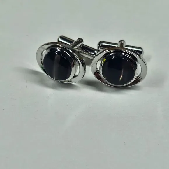 Sun Eagle Cufflinks Silvertone w/Stone Vintage