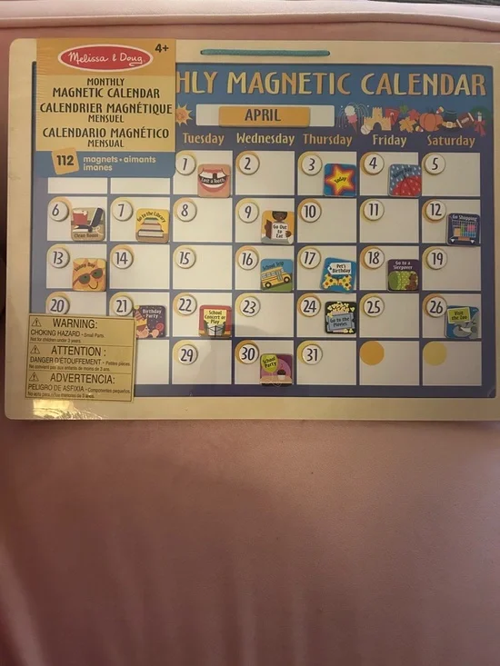 NWT Melissa & Doug Blue and Yellow Monthly Magnetic Calendar with 112 Magnets