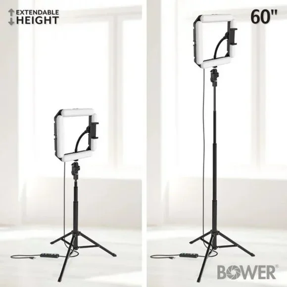 - Bower Quad White and RGB LED Ring Light and Tripod; Black