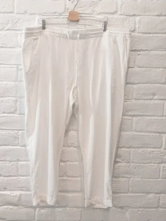 Old Navy White Linen Blend Pants Mens XXL 46X27 Drawstring Elastic Waist Pockets
