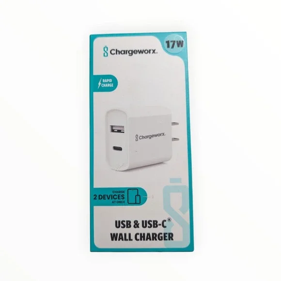 D6-N Chargeworx - USB & USB-C Rapid Wall Charger - White‎ 17w