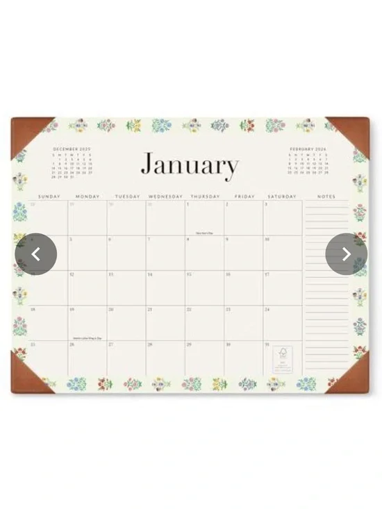 Floral Desk Calendar Pad - White with Brown Corners