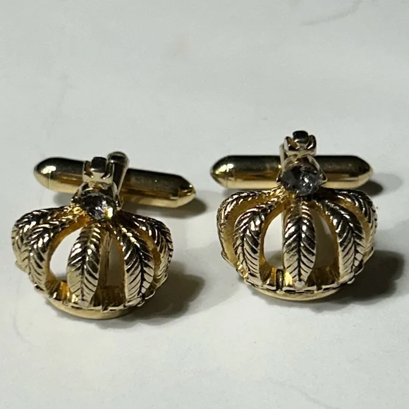 Royal Crowns Rhinestone Formal Vintage Cuff Links
