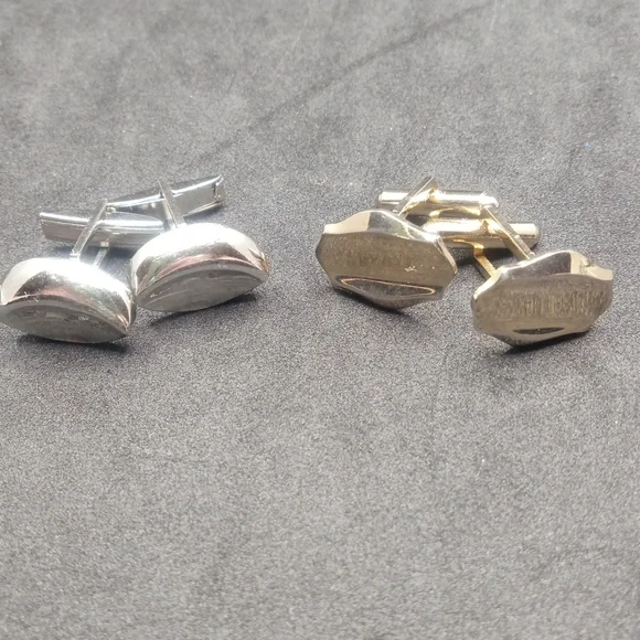 2 Classic Sets of Cufflinks for Men Silver And Gold Tone Simple Design