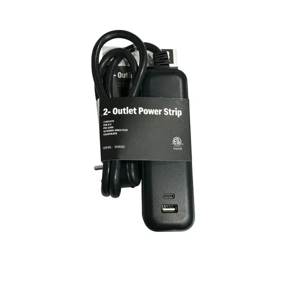 3 foot 2 outlet power strip USA & C ports black extension cord