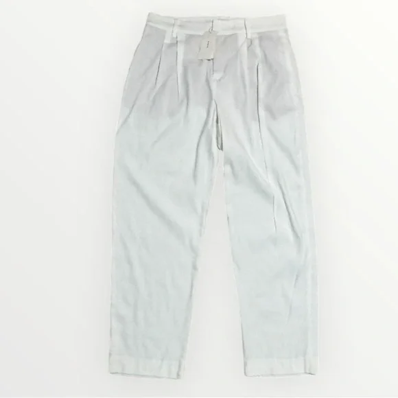 VINCE Linen Classic White Cropped Crop Pants 8 Designer Work Vacation Timeless