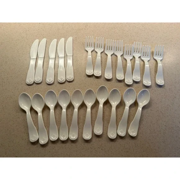 Vintage Fisher Price Fun With Food‎ White Utensils Set 23pc Fork Spoon Knife