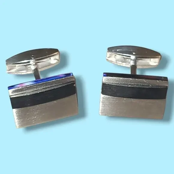 Lotus‎ MJYX Stainless Steel Titanium Men's Cufflinks Silver With Black Accent