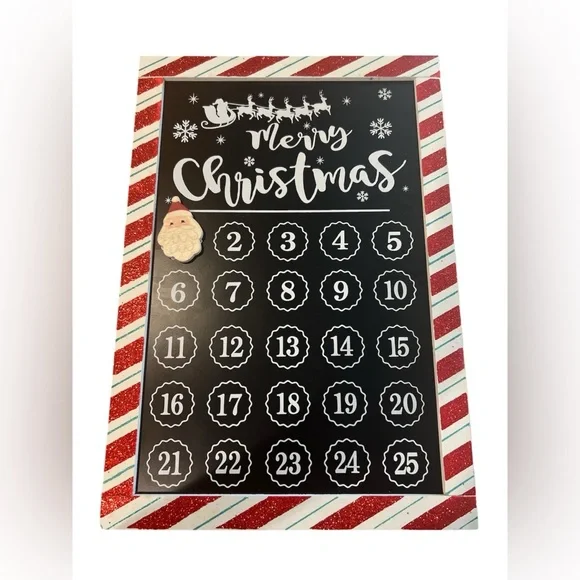 Christmas Countdown Calendar with Red & White Stripes and Magnetic Santa 13x 19