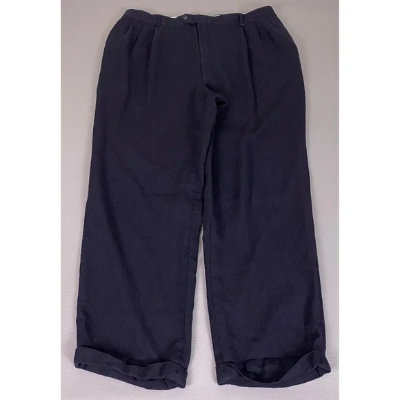 Vintage Dress Pants Mens Size 38x30 Navy Blue Pleated Cuffed High Rise Relaxed