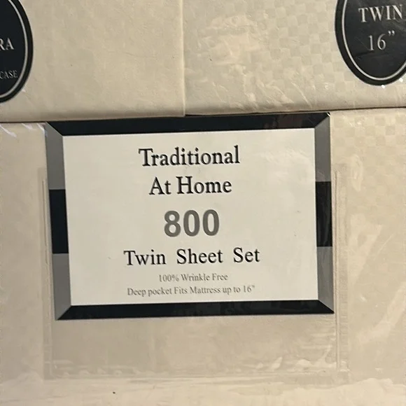 Traditional At Home 4pc Twin Sheet Set soft beige checkerboard embossed print