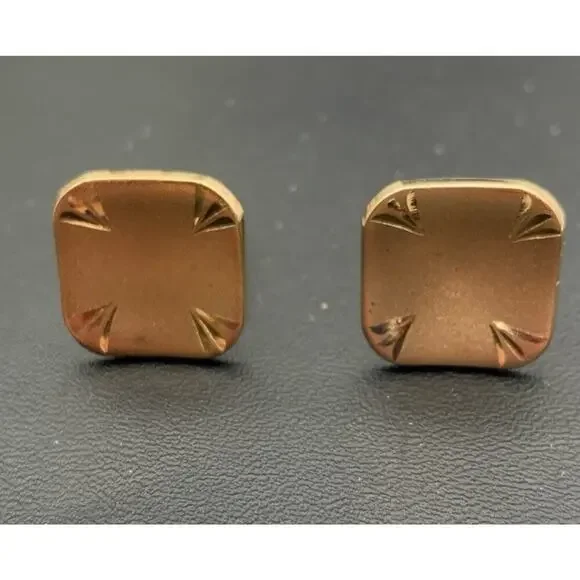 Vintage Brushed Gold Tone Classic Timeless Square Cuff Links