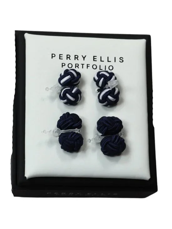 Perry Ellis 2-Piece Set Woven Silk Knots Men's Cufflinks NIB Navy