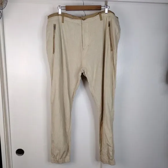 Sean John Stripped Linen Blend Straight Leg Jogger Pants Mens Size 40 Tan Beige