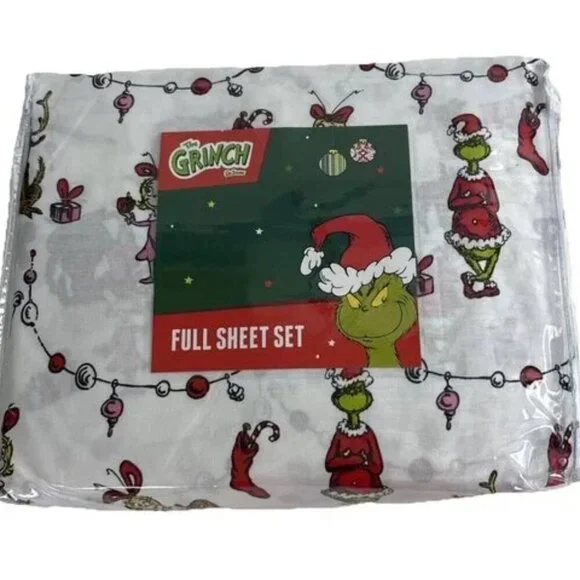 NWT - Dr. Seuss The Grinch 4pc Full Sheet Set 100% Cotton Christmas Holiday