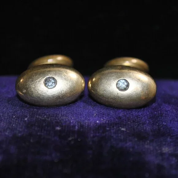 Antique Oval Brass Cufflinks with Paste Glass Stones