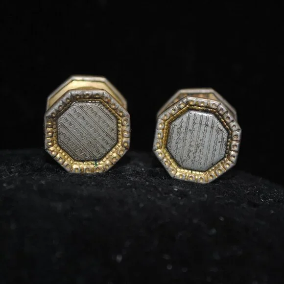 Vintage 1930s Art Deco Octagon-shaped Striped Snap Cufflinks