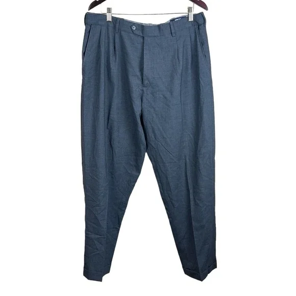 Lands' End Men's Traditional Fit Wool Dress Pants Gray Size 37x30 Pleated Front
