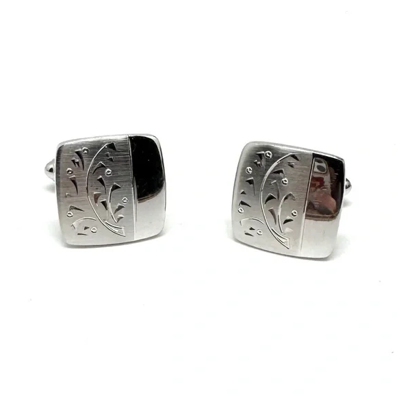 Vintage Hayward Polished Silver Floral Square Cufflinks - Men's Accessories