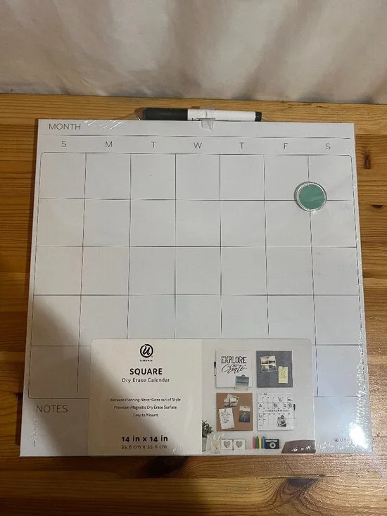 U Brands Square Magnetic Dry Erase Calendar White Board, 14