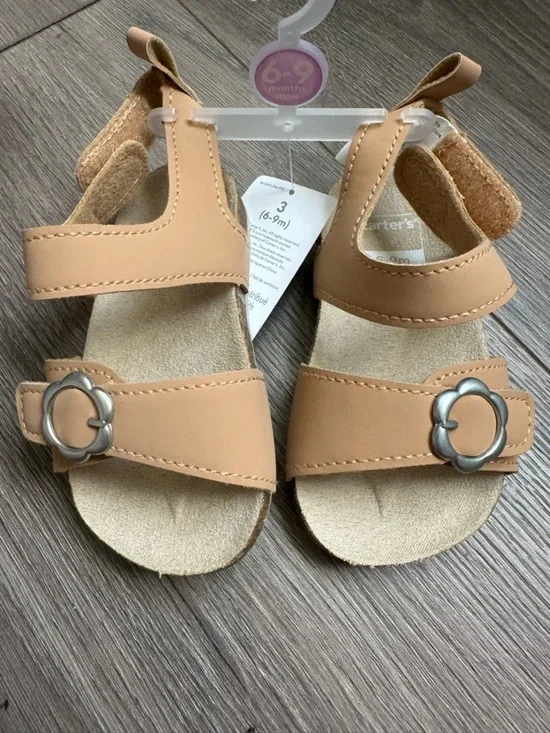 Carter's Toddler Tan Strappy Sandals with Flower Buckles