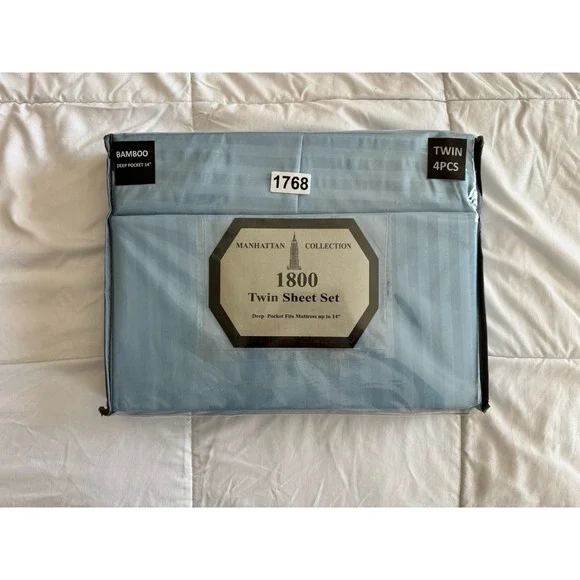 Manhattan Collection Twin Size Bed Sheet Set Extra Soft Light Blue 6pc Set New