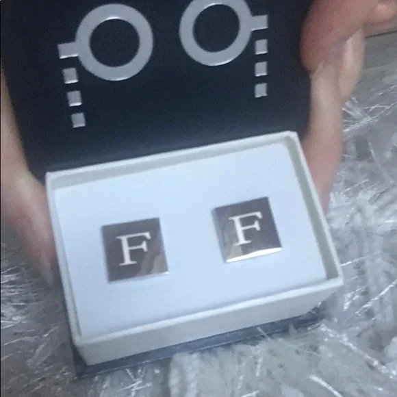 Dual Monocle Monogrammed “F” Cufflinks Silver Tone