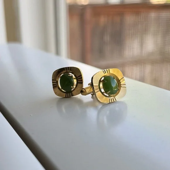 Gold and Green‎ Stud Earrings