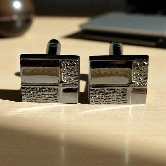 Vintage Speidel Cufflinks Silver Tone Rectangular Shiny‎ Textured Formal Classic